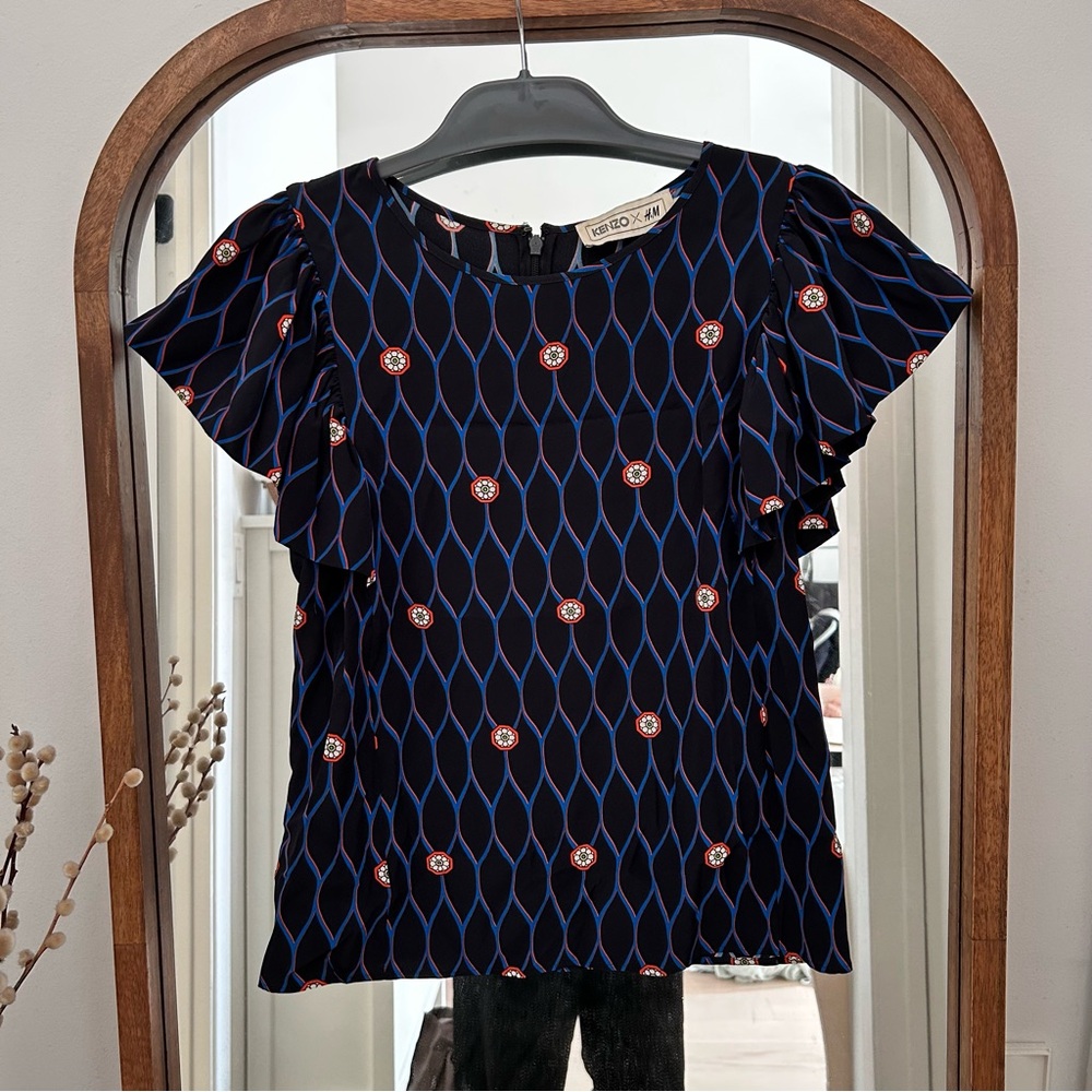 Kenzo x H&M Blue and Black Patterned Blouse
